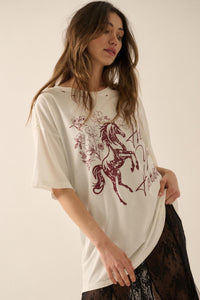 Hold Your Horses Distressed Floral Graphic Tee - ShopPromesa