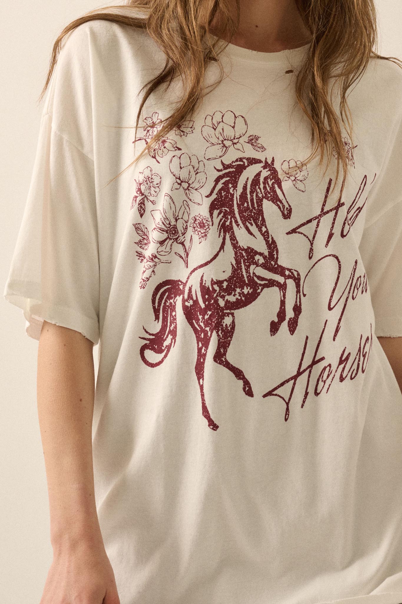 Hold Your Horses Distressed Floral Graphic Tee - ShopPromesa