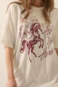 Hold Your Horses Distressed Floral Graphic Tee - ShopPromesa