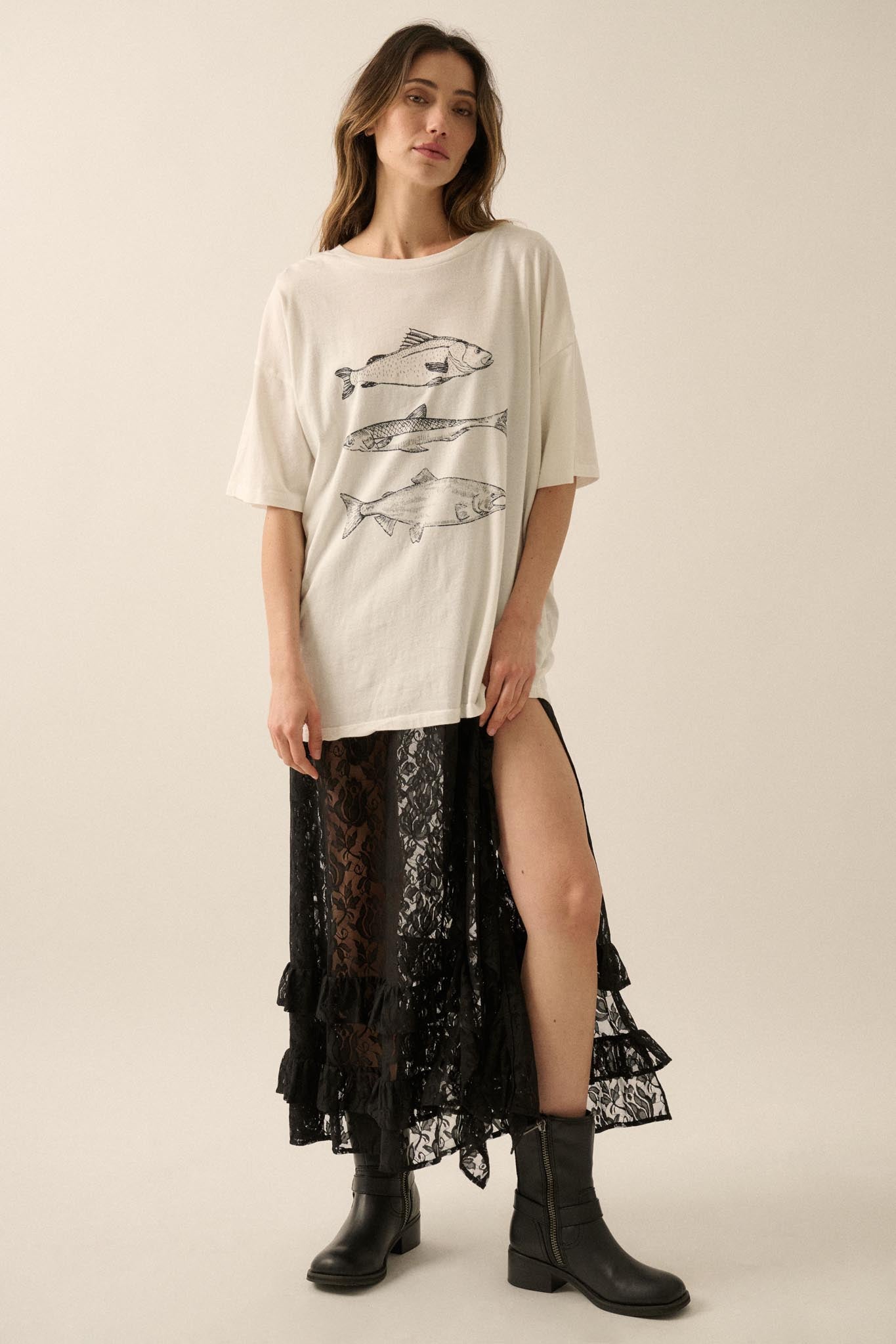 Go Fish Vintage-Print Oversize Graphic Tee - ShopPromesa