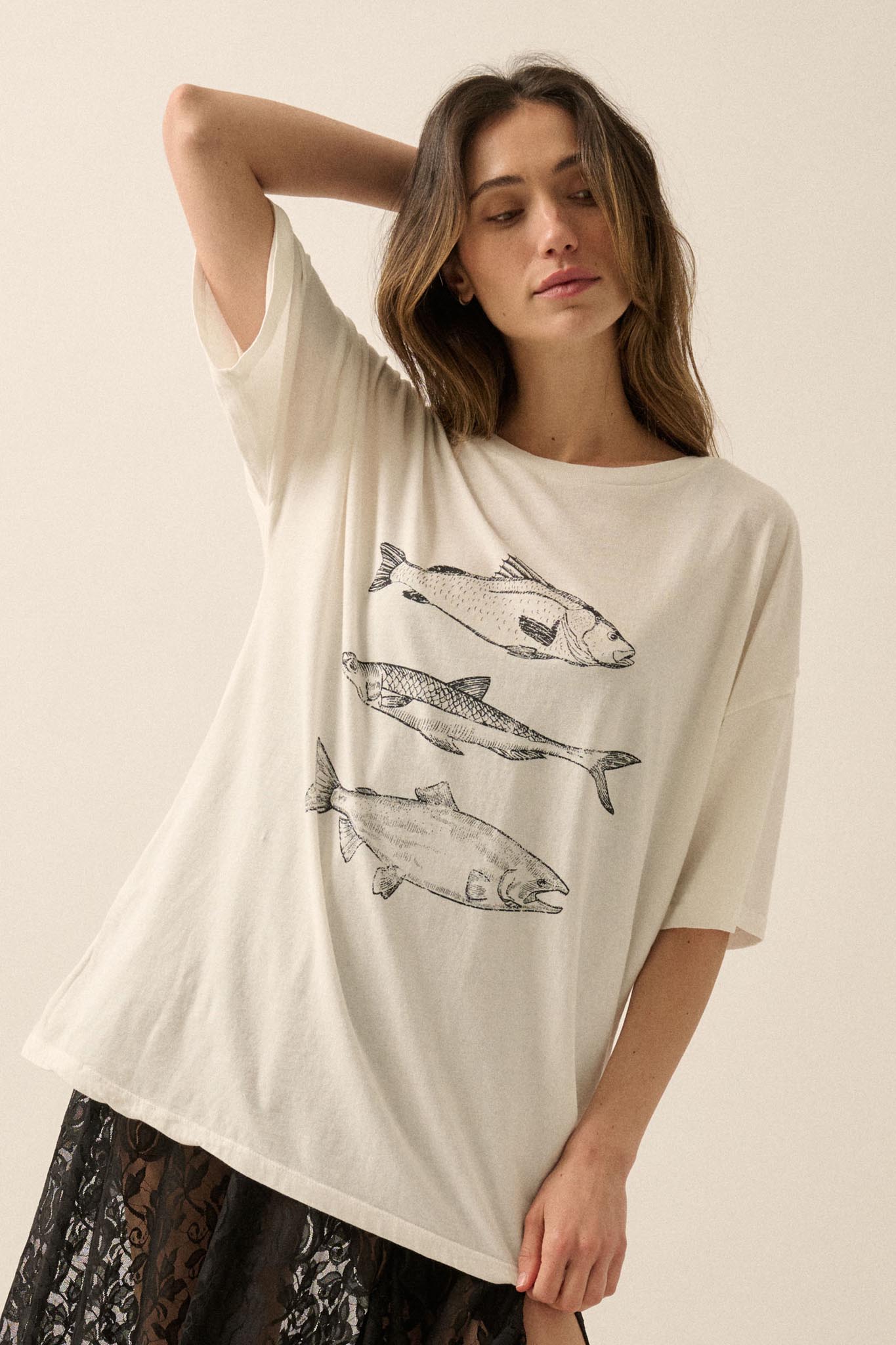 Go Fish Vintage-Print Oversize Graphic Tee - ShopPromesa