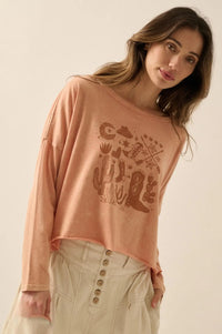 Western Spirit Cropped Long-Sleeve Graphic Tee - ShopPromesa