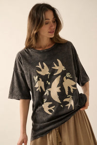 Free as a Bird Vintage-Wash Oversize Graphic Tee - ShopPromesa