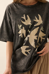Free as a Bird Vintage-Wash Oversize Graphic Tee - ShopPromesa