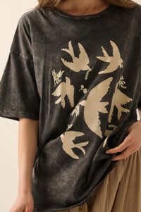 Free as a Bird Vintage-Wash Oversize Graphic Tee - ShopPromesa