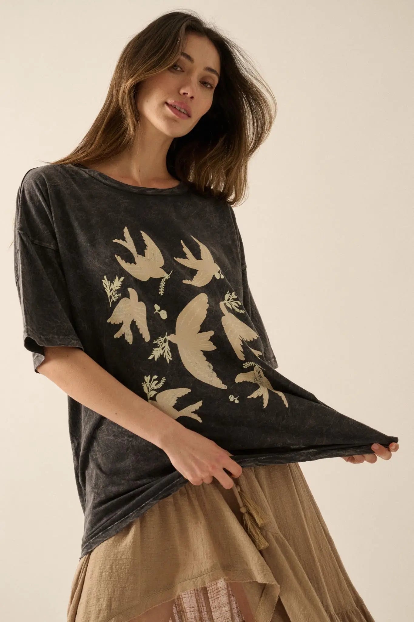 Free as a Bird Vintage-Wash Oversize Graphic Tee - ShopPromesa