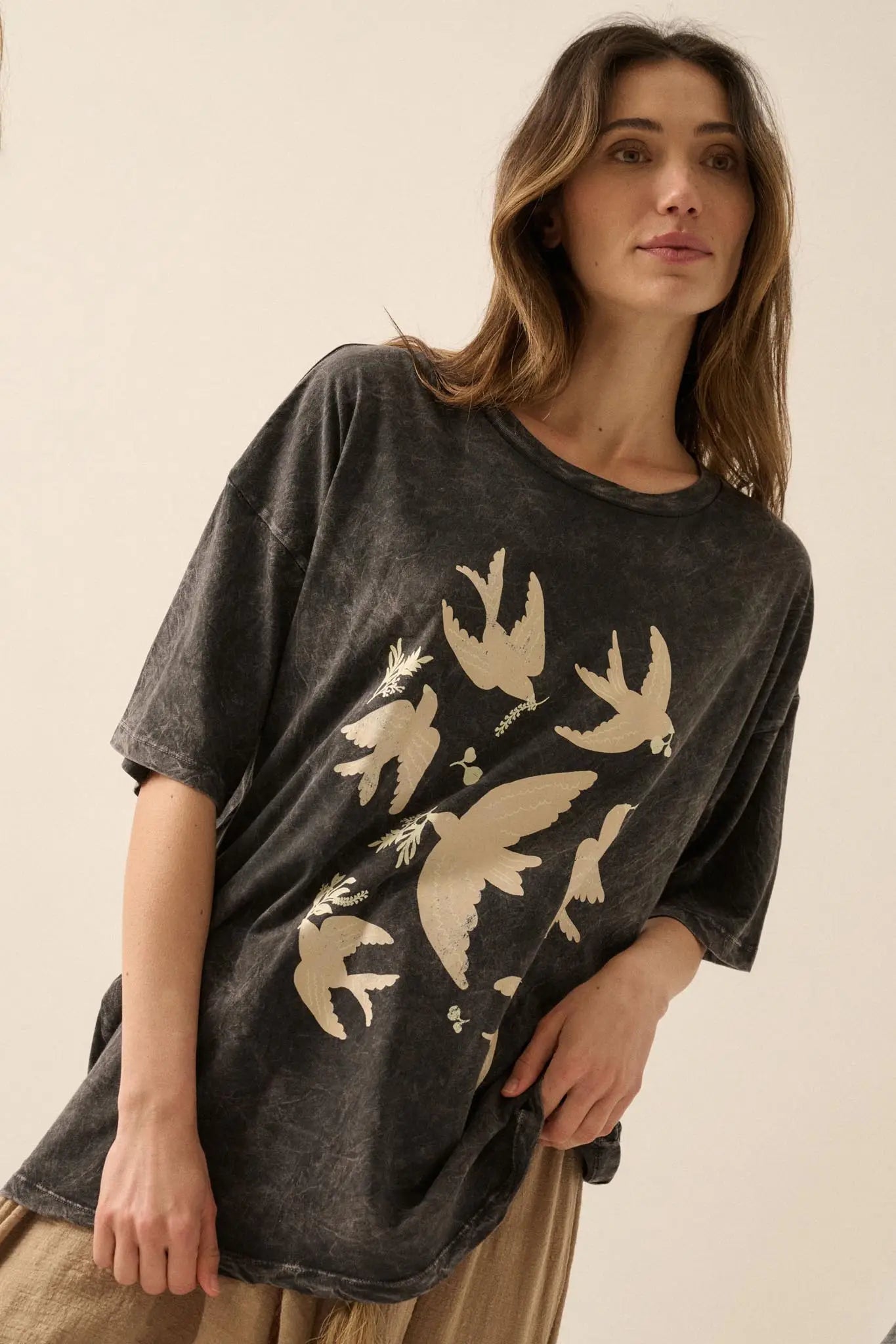 Free as a Bird Vintage-Wash Oversize Graphic Tee - ShopPromesa
