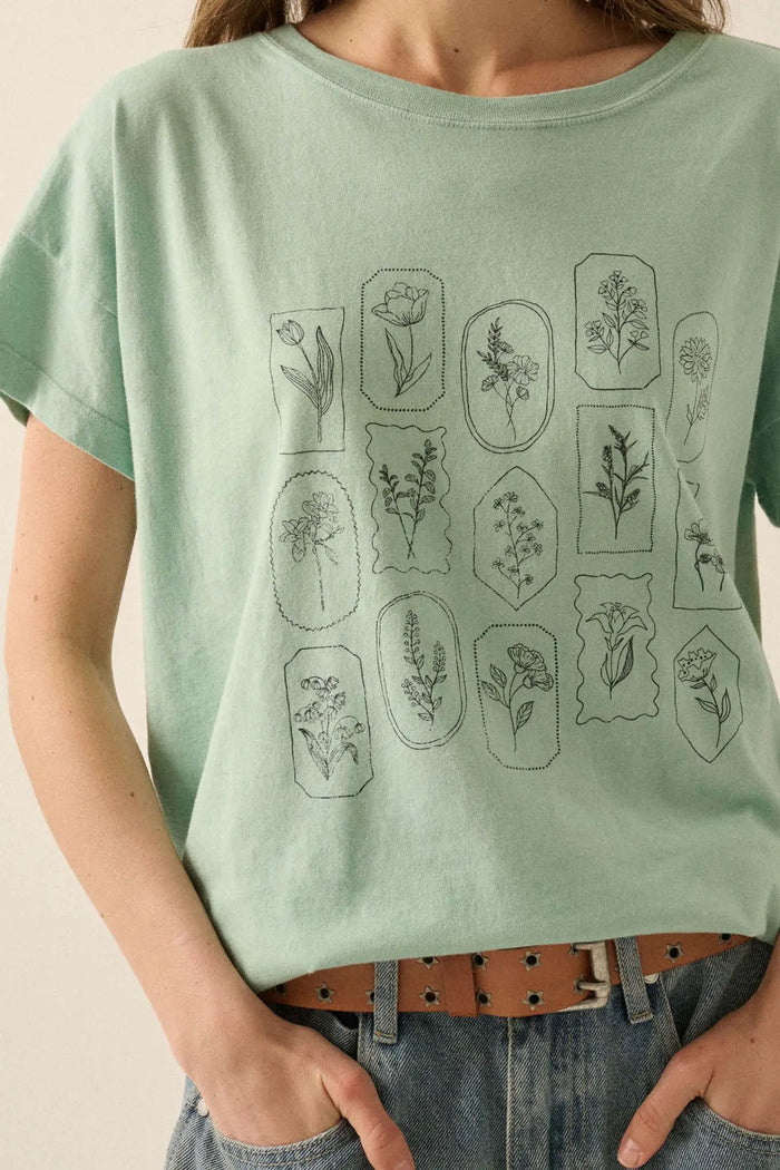 Pressed Flowers Vintage-Wash Graphic Tee - ShopPromesa