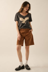 Soaring Eagle Vintage-Wash V-Neck Graphic Tee - ShopPromesa