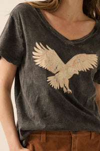 Soaring Eagle Vintage-Wash V-Neck Graphic Tee - ShopPromesa