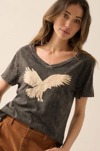 Soaring Eagle Vintage-Wash V-Neck Graphic Tee - ShopPromesa