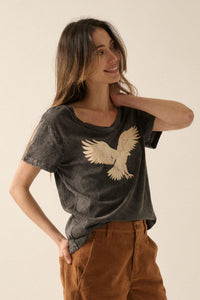 Soaring Eagle Vintage-Wash V-Neck Graphic Tee - ShopPromesa