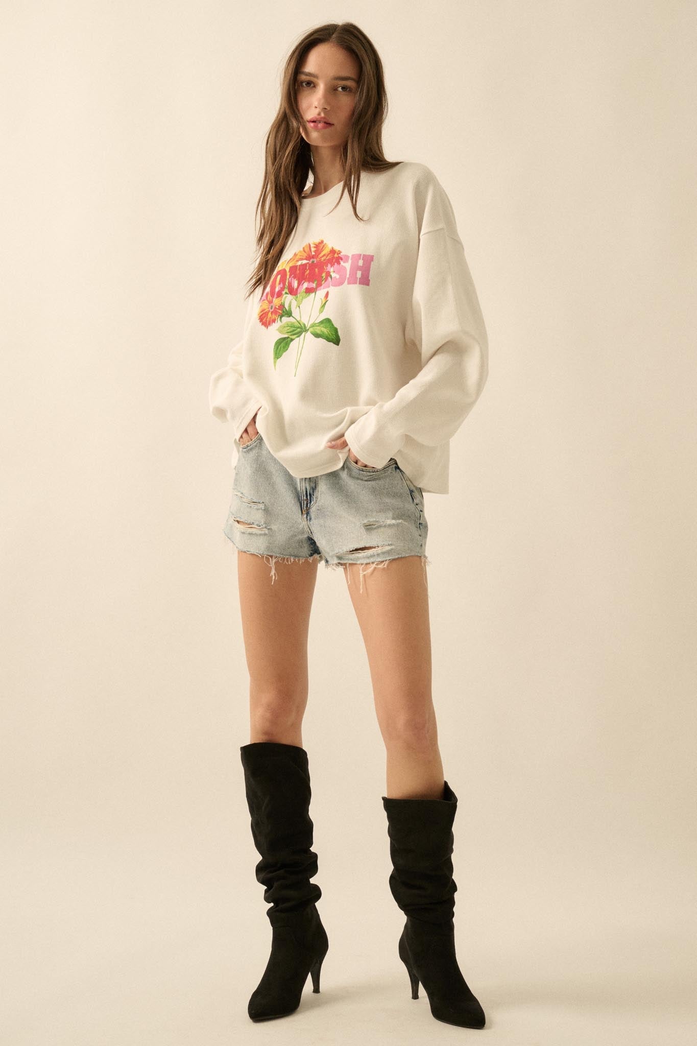 Flourish Oversize Floral Thermal Graphic Top - ShopPromesa