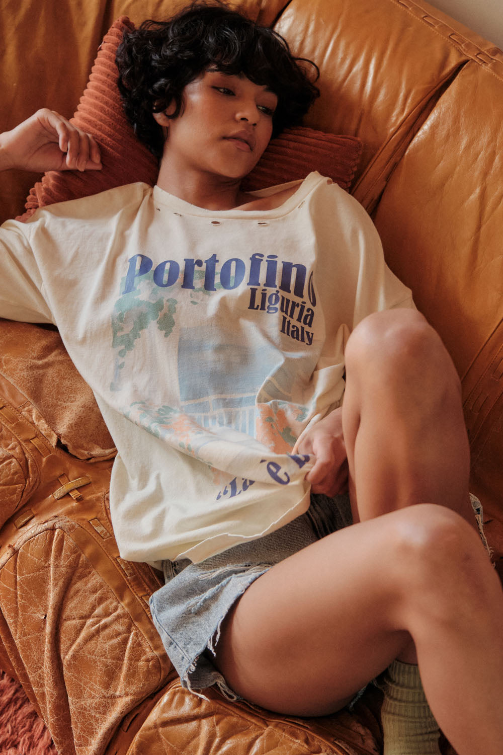 Portofino Italy Distressed Oversize Graphic Tee - ShopPromesa