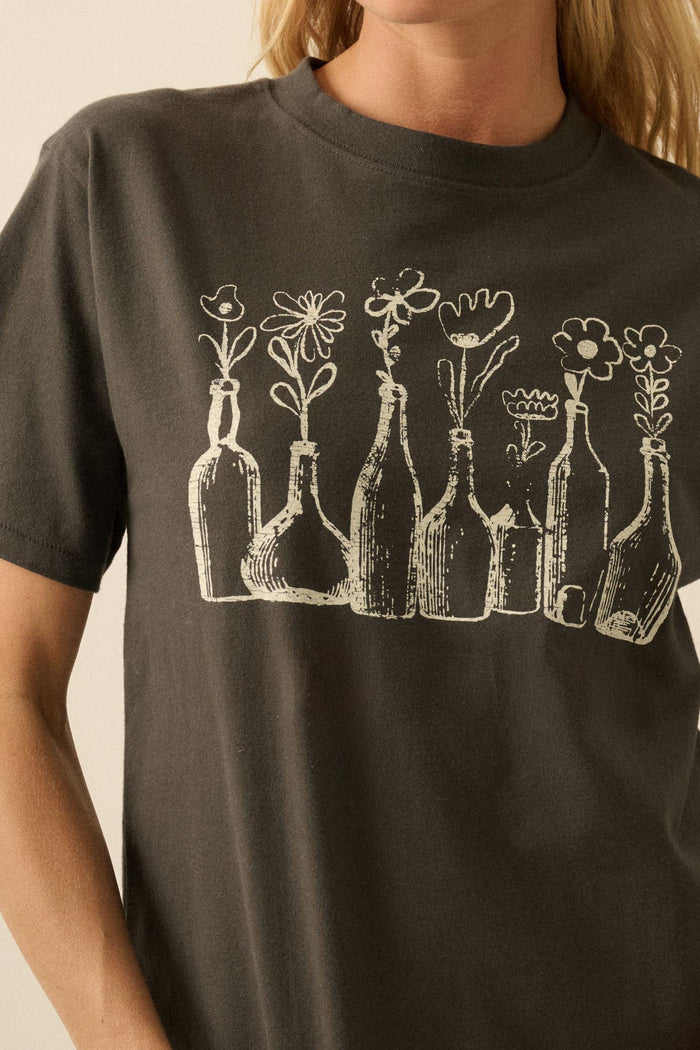 Blooming Bottles Vintage-Print Floral Graphic Tee - ShopPromesa
