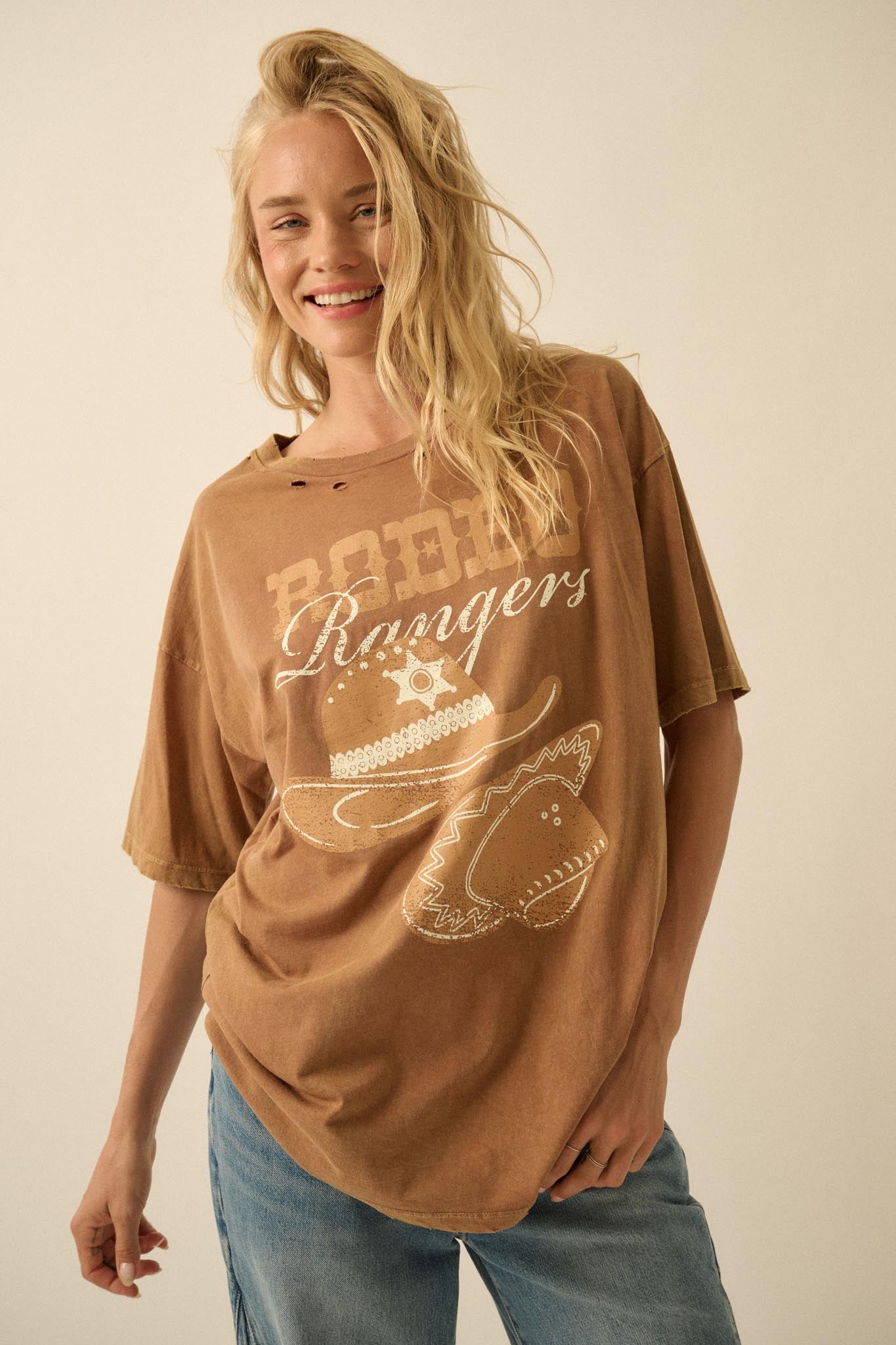 Rodeo Rangers Distressed Oversize Graphic Tee - ShopPromesa