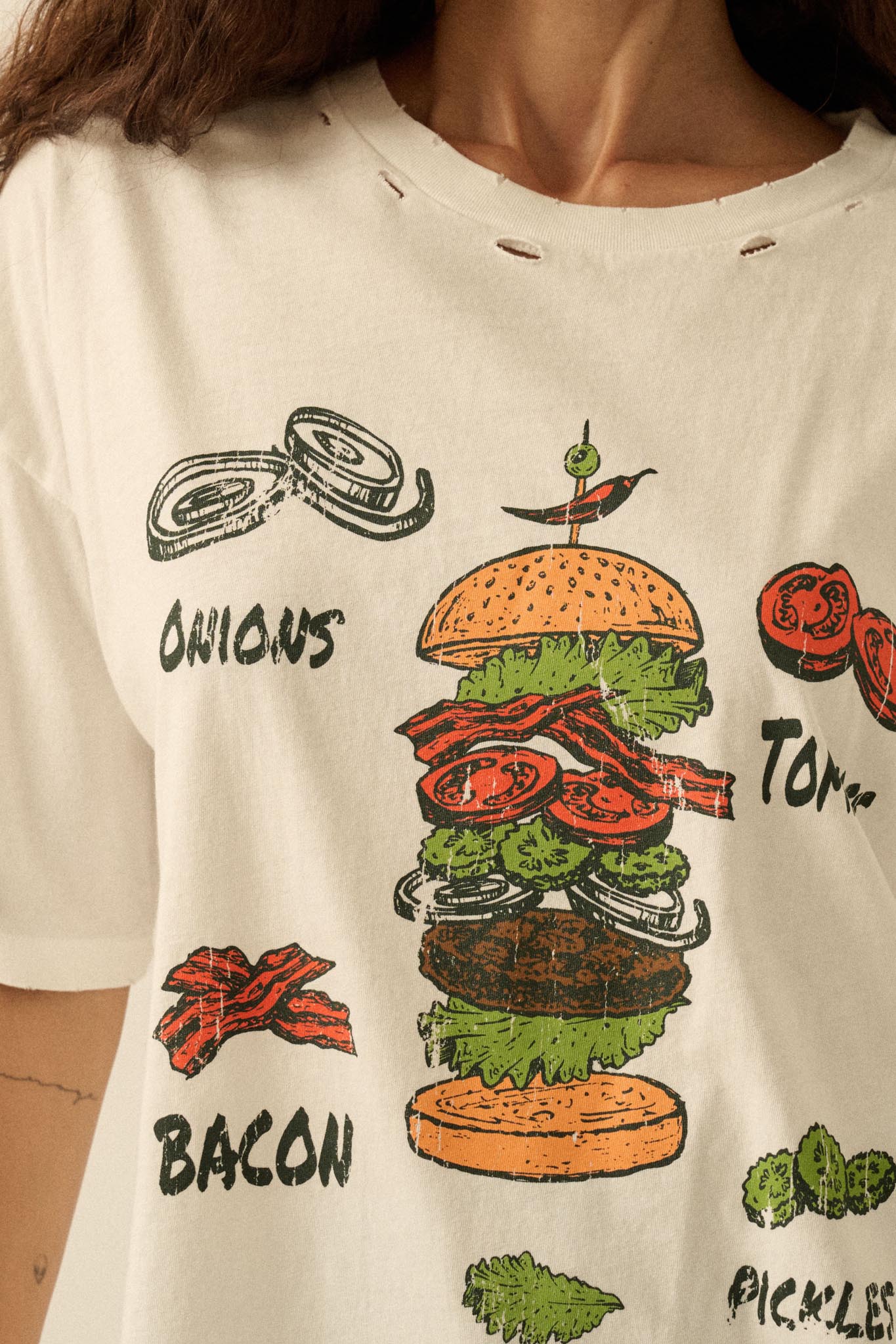 Burger Time Distressed Oversize Graphic Tee - ShopPromesa