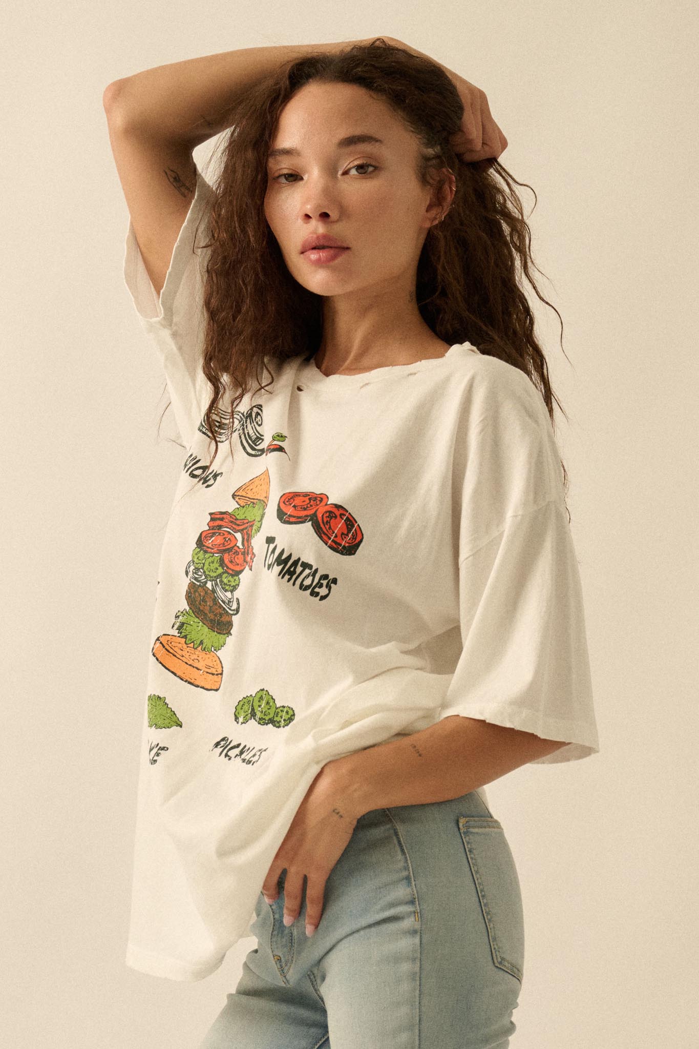 Burger Time Distressed Oversize Graphic Tee - ShopPromesa