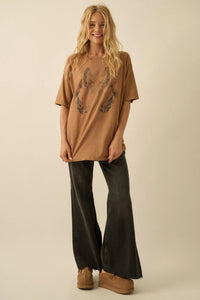 Floral Horses Distressed Oversize Graphic Tee - ShopPromesa