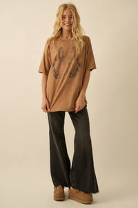 Floral Horses Distressed Oversize Graphic Tee - ShopPromesa