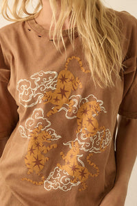 Celestial Tigers Distressed Oversize Graphic Tee - ShopPromesa