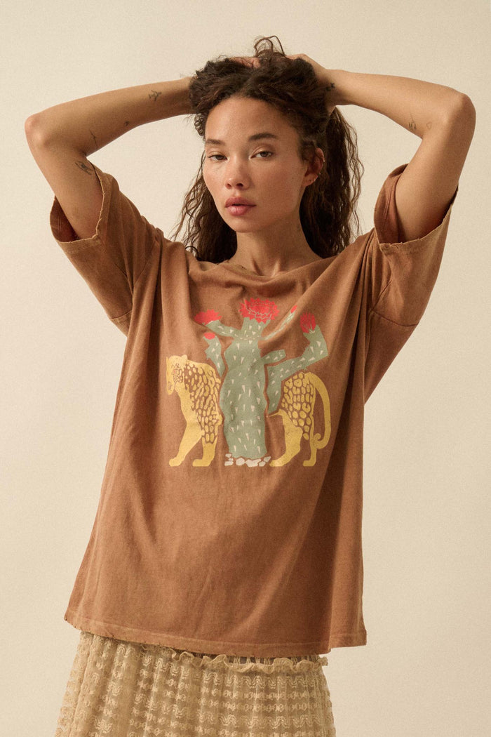 Desert Jaguar Distressed Oversize Graphic Tee - ShopPromesa
