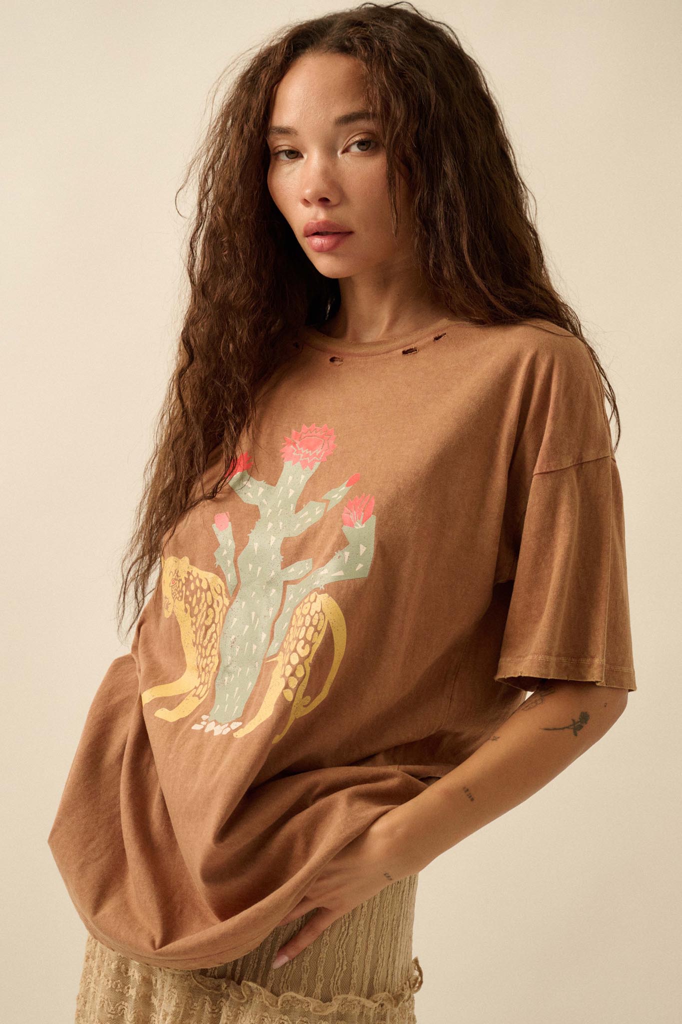 Desert Jaguar Distressed Oversize Graphic Tee - ShopPromesa