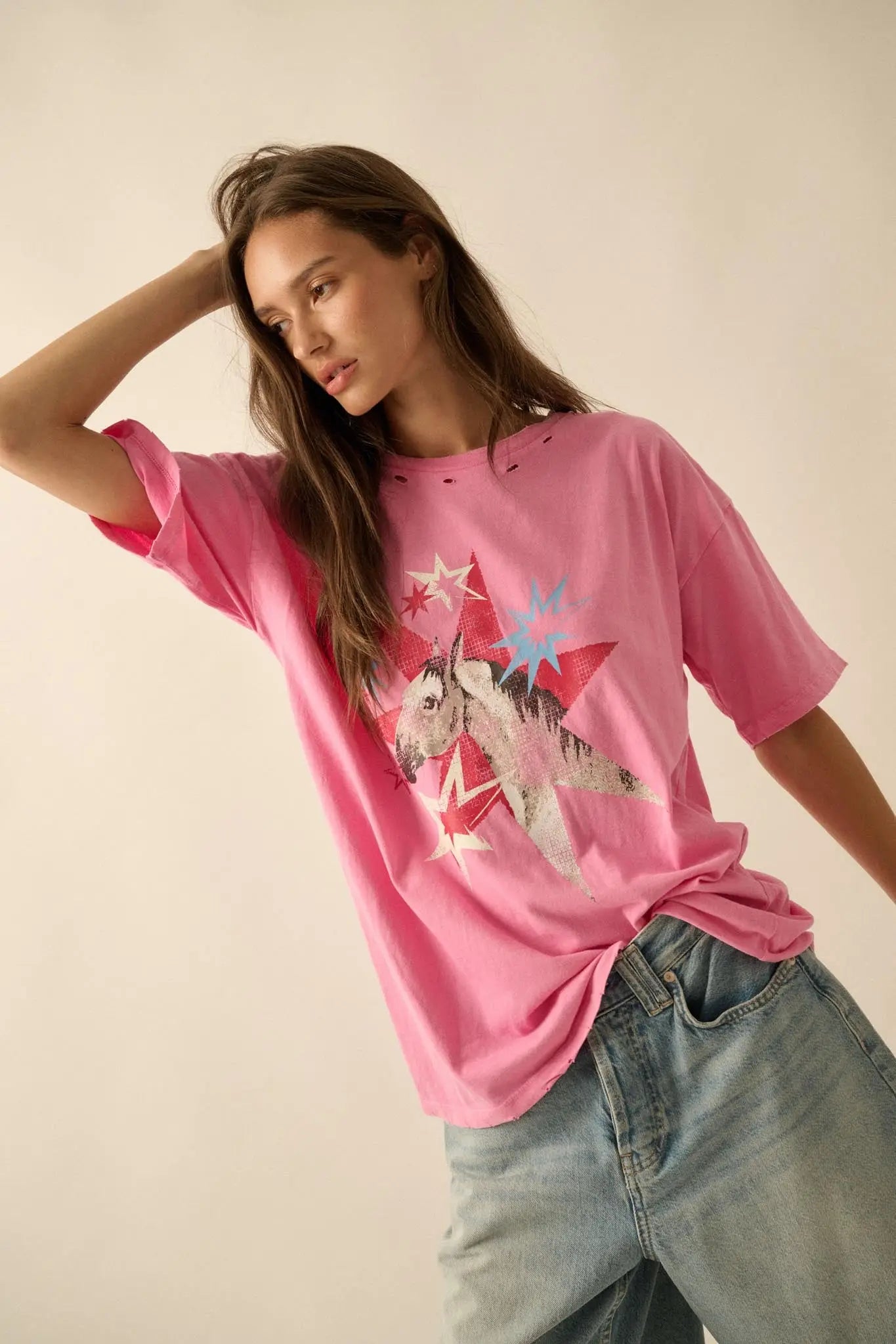 Star Horse Distressed Oversize Graphic Tee - ShopPromesa