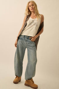 Bowed Beauty Raw-Edge Floral Graphic Tank Top - ShopPromesa