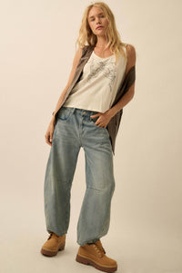 Bowed Beauty Raw-Edge Floral Graphic Tank Top - ShopPromesa