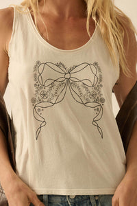Bowed Beauty Raw-Edge Floral Graphic Tank Top - ShopPromesa