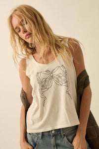 Bowed Beauty Raw-Edge Floral Graphic Tank Top - ShopPromesa