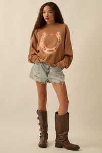 Floral Horseshoe Oversize Thermal Graphic Top - ShopPromesa