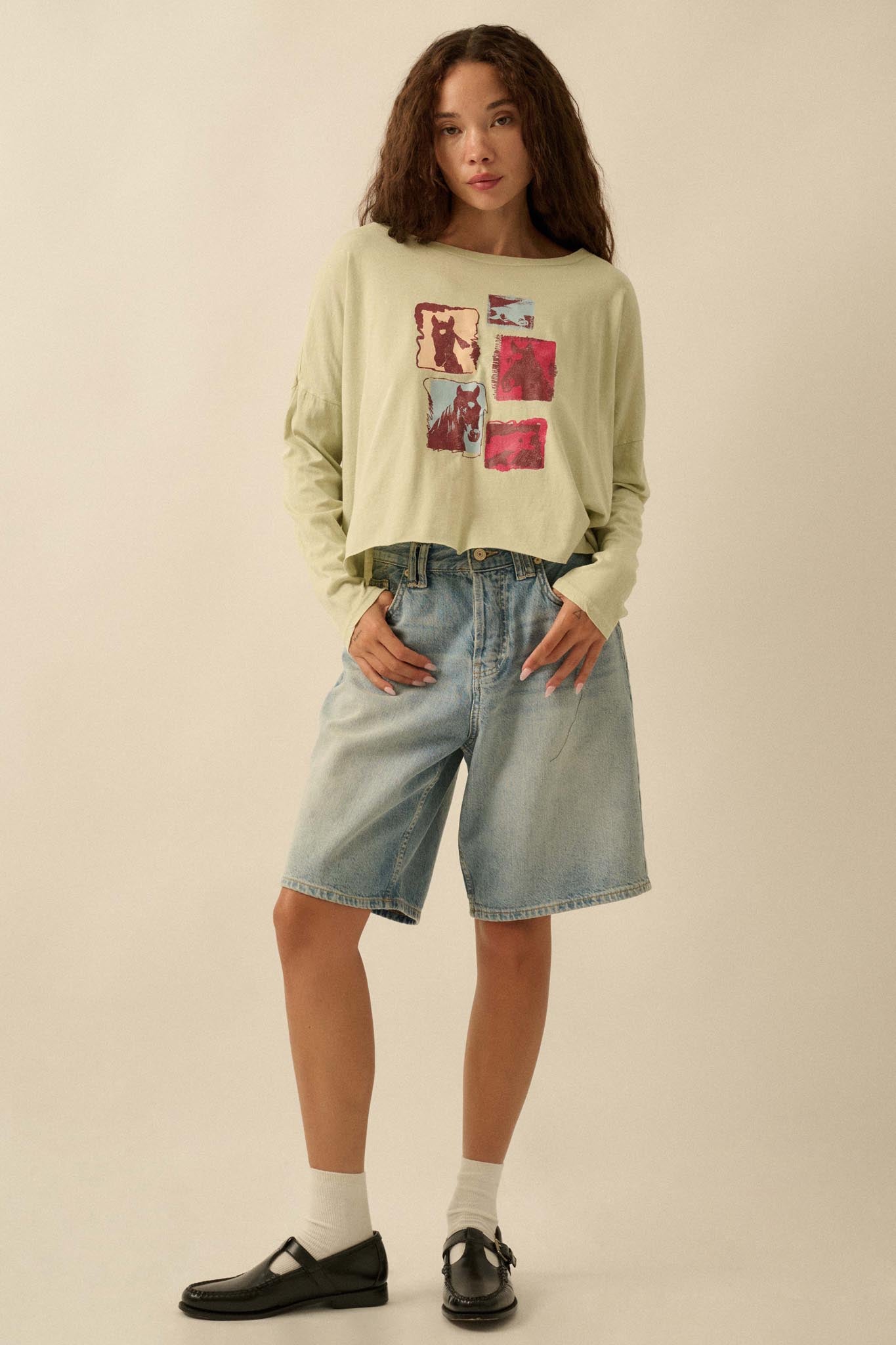 Horse Girl Vintage-Wash Long-Sleeve Graphic Tee - ShopPromesa