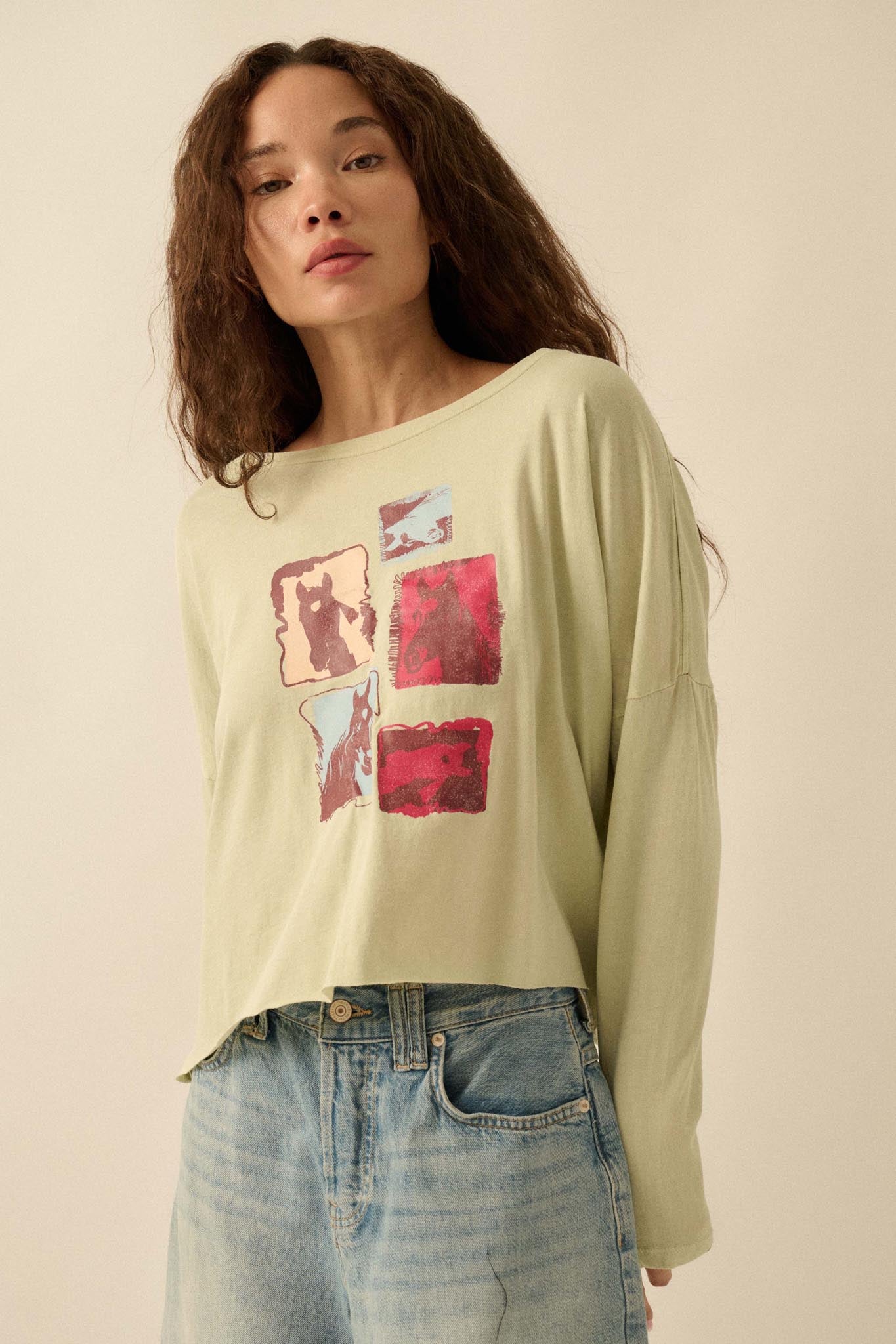 Horse Girl Vintage-Wash Long-Sleeve Graphic Tee - ShopPromesa