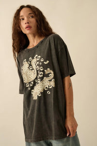 Leopard Lounge Distressed Oversize Graphic Tee - ShopPromesa