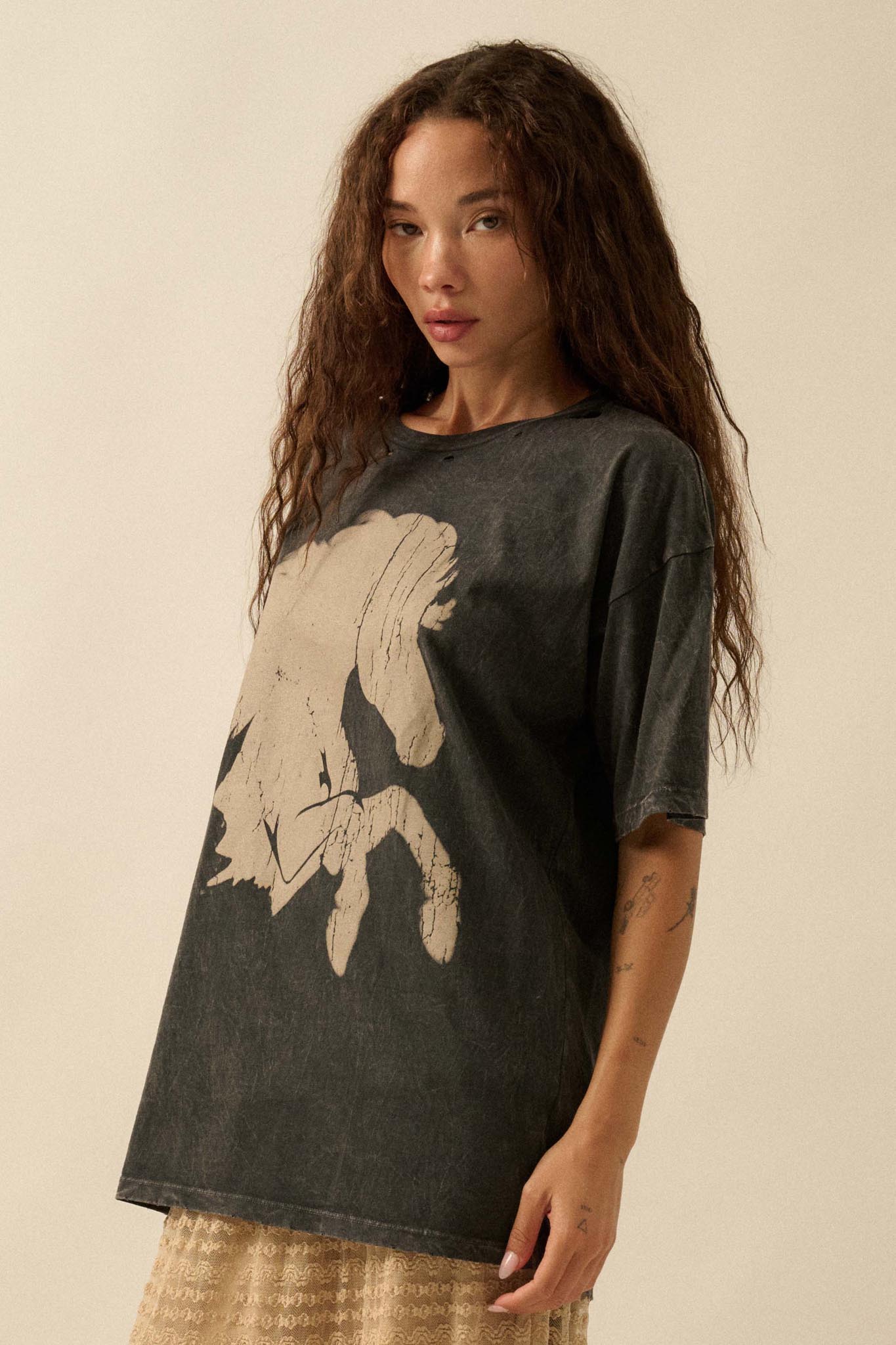 Wild Beauty Distressed Oversize Horse Graphic Tee - ShopPromesa
