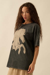 Wild Beauty Distressed Oversize Horse Graphic Tee - ShopPromesa