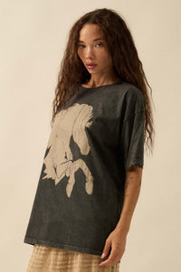 Wild Beauty Distressed Oversize Horse Graphic Tee - ShopPromesa