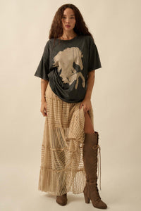 Wild Beauty Distressed Oversize Horse Graphic Tee - ShopPromesa