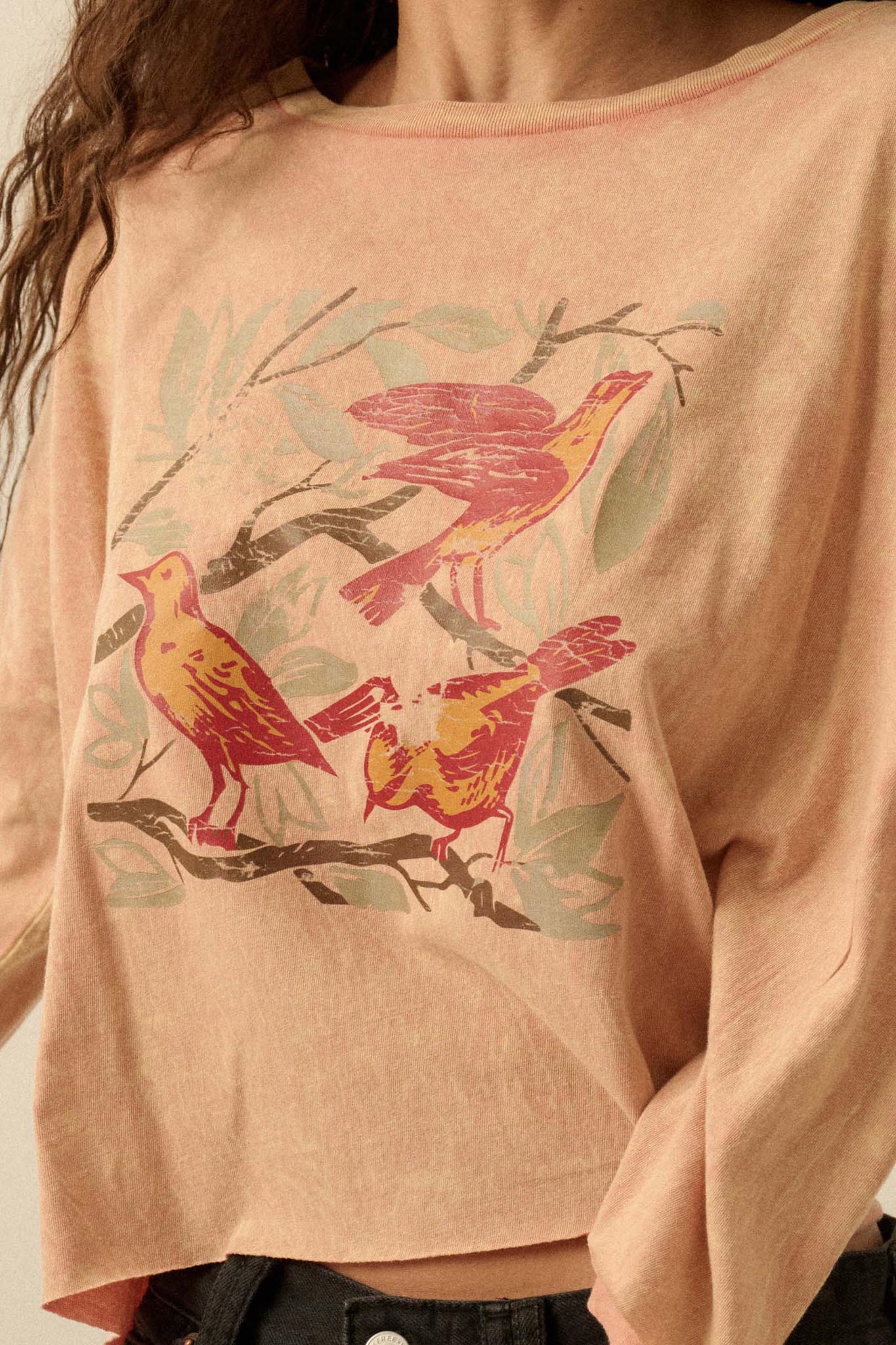 Rare Birds Vintage-Wash Long-Sleeve Graphic Tee - ShopPromesa