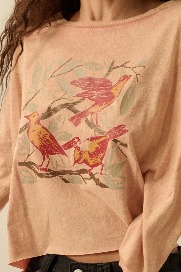Rare Birds Vintage-Wash Long-Sleeve Graphic Tee - ShopPromesa