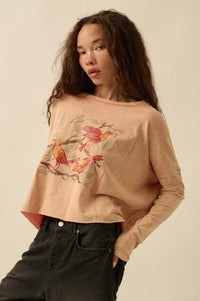 Rare Birds Vintage-Wash Long-Sleeve Graphic Tee - ShopPromesa