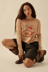 Rare Birds Vintage-Wash Long-Sleeve Graphic Tee - ShopPromesa