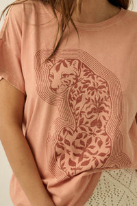 Floral Feline Vintage-Wash Leopard Graphic Tee - ShopPromesa