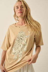 Starry Tiger Distressed Oversize Graphic Tee - ShopPromesa