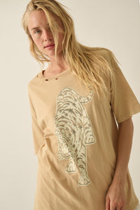 Starry Tiger Distressed Oversize Graphic Tee - ShopPromesa