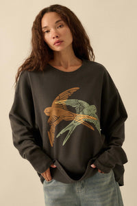 Birds of a Feather Oversize Thermal Graphic Top - ShopPromesa