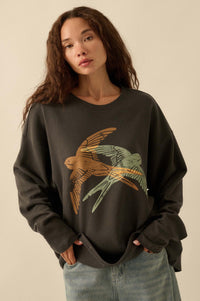 Birds of a Feather Oversize Thermal Graphic Top - ShopPromesa