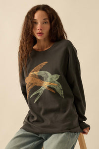 Birds of a Feather Oversize Thermal Graphic Top - ShopPromesa